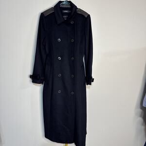 Lauren Ralph Lauren Double Breasted Maxi Trench Coat in Dark Navy Sz 10 Wool Ble